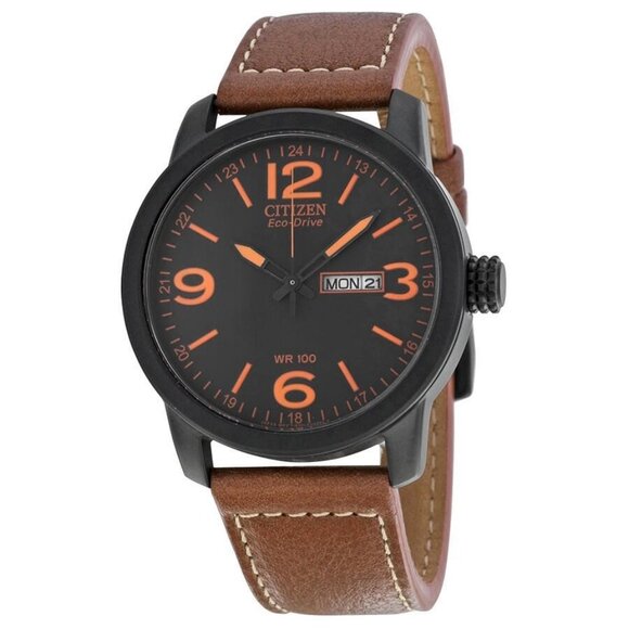 NWT Authentic Citizen Eco Drive Black Dial Brown Leather Men's Watch - Picture 1 of 4